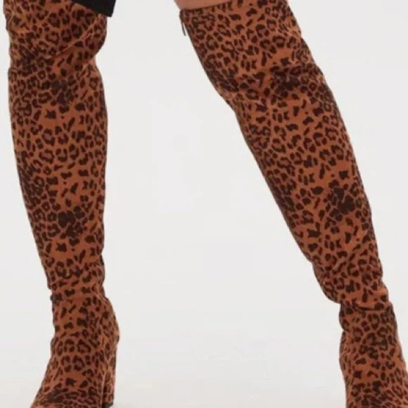 ๐ NEW IN BOX TORRID Sz 11 WIDE WIDTH LEOPARD FAUX SUEDE OVER THE KNEE BOOTS - Picture 5 of 10